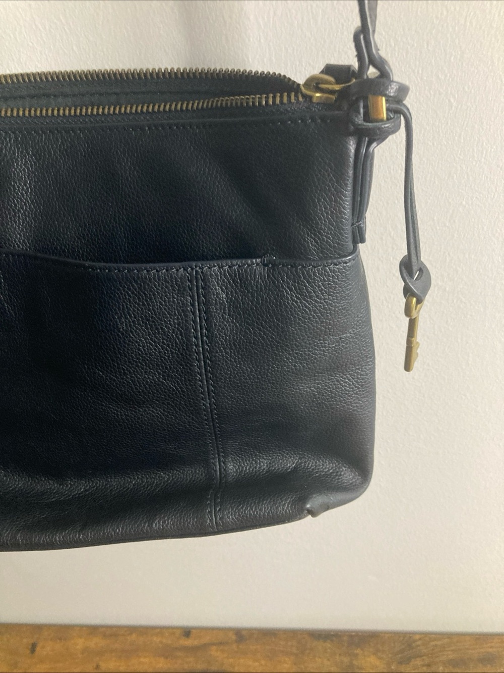 FOSSIL Black Crossbody Organizer Handbag Hippie Boho Purse Cowhide Leather - Picture 10 of 16